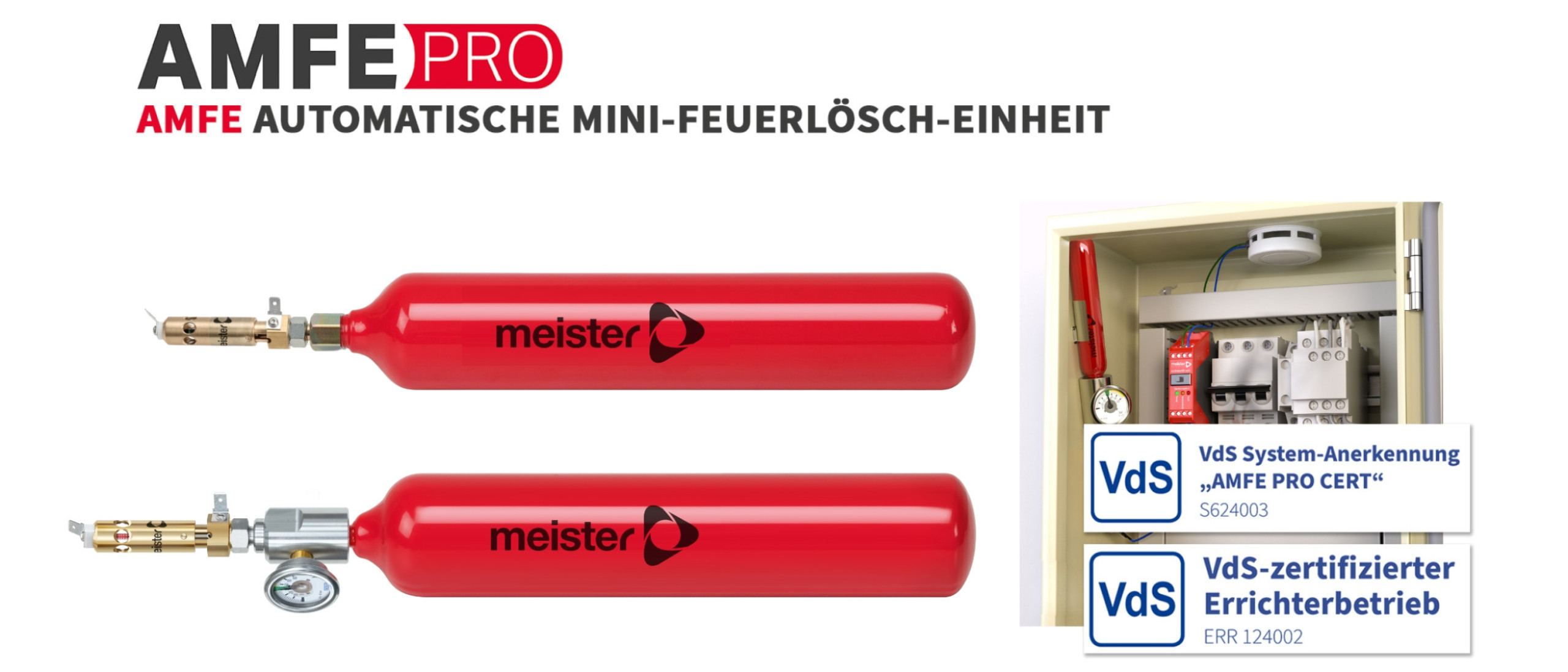 AMFE Pro Cert die VdS zertifizierte Feuerlöschanlage für Schaltschränke, Serverschränke und elektrische Anlagen